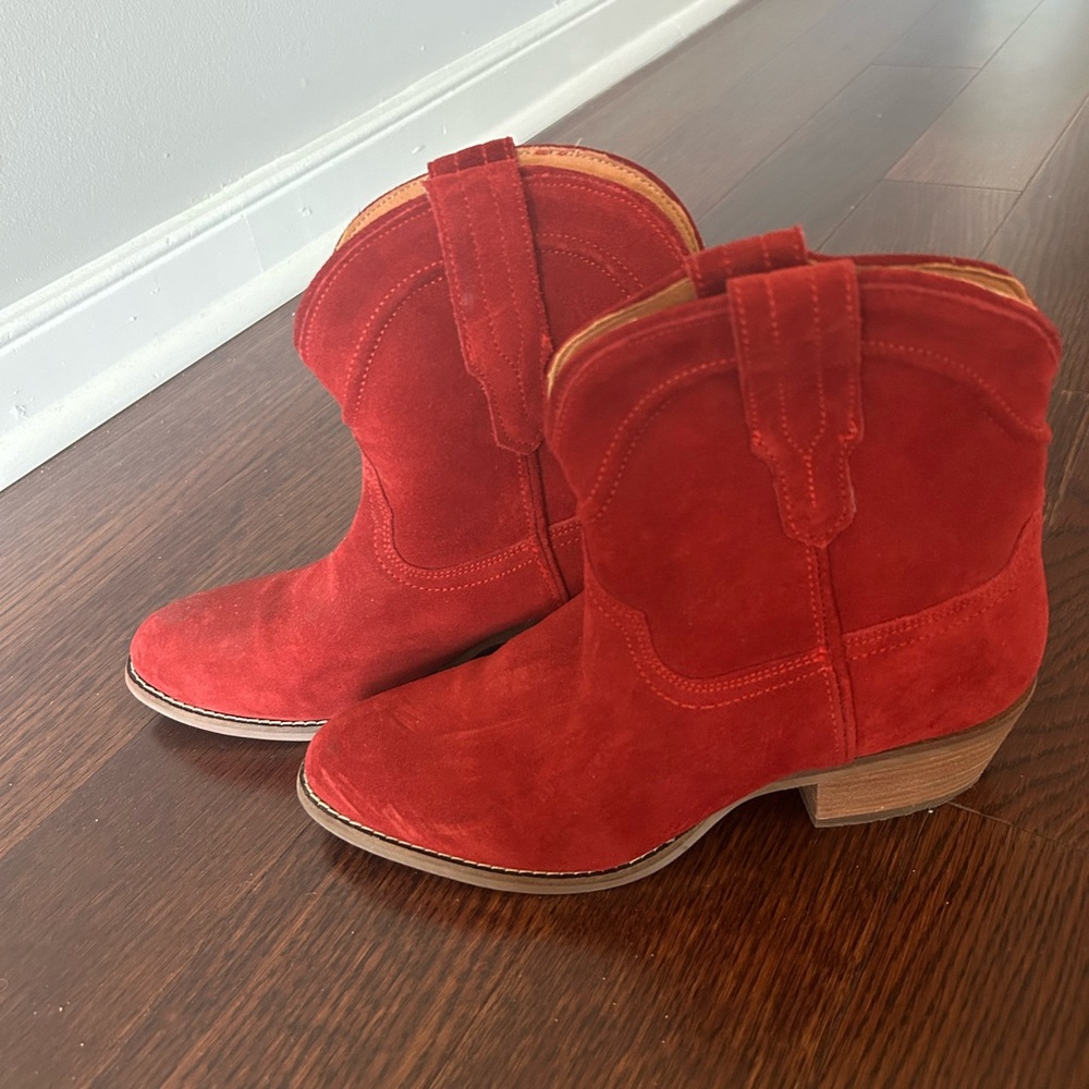 Red western-style ankle boots